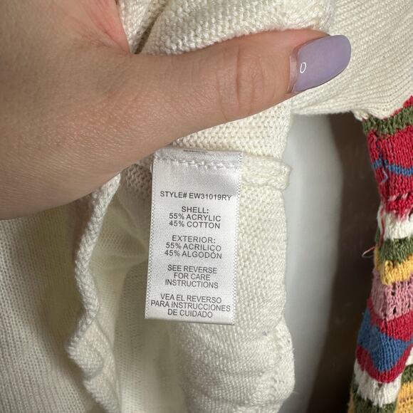 Altar'd‎ State Women's Crew Neck Striped Bell Crochet Sleeve Sweater Size Small - Picture 4 of 6